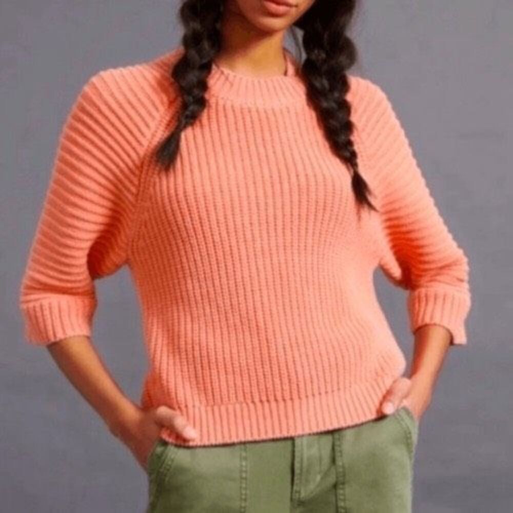 Maeve Anthropologie Mackenzie Chunky Knit Sweater in Coral Extra Small